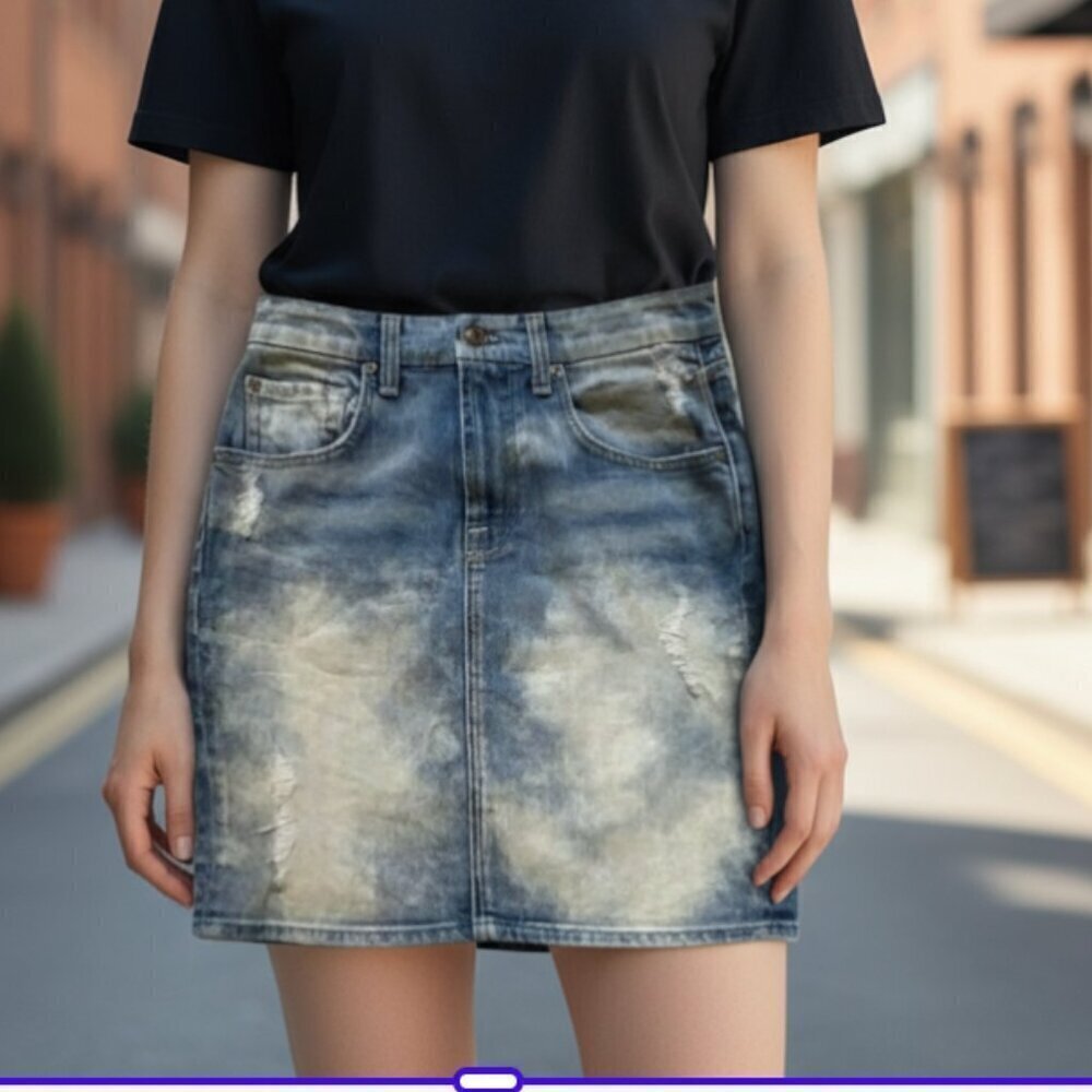 7 For All Mankind Distressed Mini Skirt Blue Denim Size 25 Women's